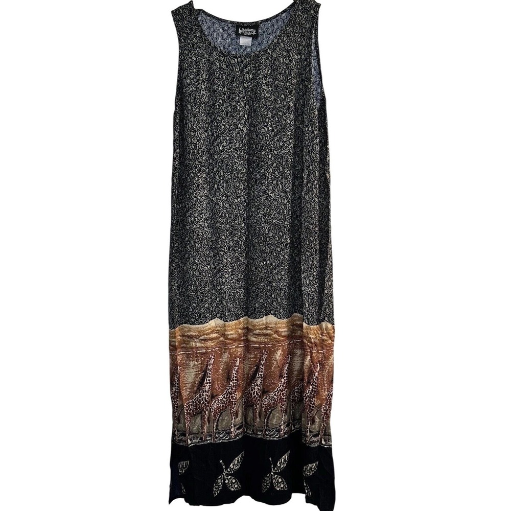 Whirlaway Frocks Maxi Dress Women 10P Black Brown Giraffe Animal Print Vintage‎